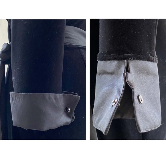 SOLD $$$ TADASHI SHOJI XL Black Velvet Faux Wrap Dress Satin Cuffs + Tie MINT - Picture 8 of 11